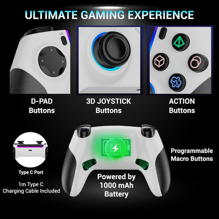 Ant Esports SUPRENOVA RGB 3-Mode Wireless Gaming Controller,1000Hz HallSense Precision Joysticks,BT,2.4GHz & Wired,Macros,Touchpad,Fast Type-C Charging, PS4, Mobile, Android TV, PC & Console Gaming
