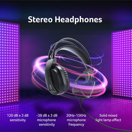 Acer 4 in 1 Wired Gaming Combo, 7 Color LED Backlit Keyboard, RGB Mouse (800/1600/2400/3200 DPI), Premium Gaming Headset (50mm Driver, 120dB) with Mixed Light Effect, Fabric Weave Mousepad (Black)