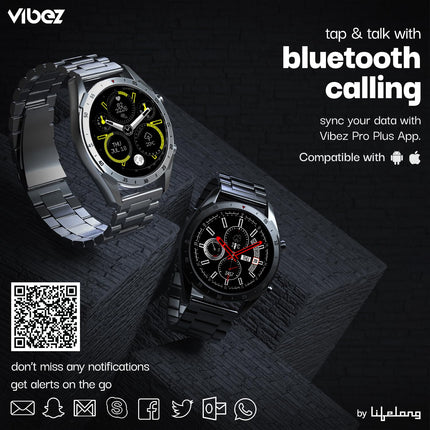 Vibez by Lifelong Sigma 1.39, Luxury Smartwatch with Metal Case & Stainless-Steel Strap, 360 * 360 px High Resolution with 60Hz Refresh Rate, Bluetooth Calling & Health Monitoring (VBSW2142, Silver)