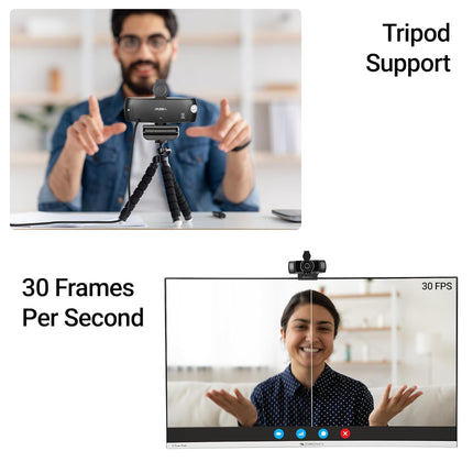 ZEBRONICS Pure Plus 4K Webcam, 3840 x 2160 (4K UHD), 30 FPS, Auto (Focus + White Balance + Brightness Correction), Built-in Microphone, Privacy Shutter, for Skype | Zoom | Meet | Teams
