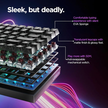 Lenovo Legion K510 Mini Pro Gaming Keyboard, 16.8 Million Colors RGB Per Key, Programmable |100% Anti Ghosting Mechanical switches |Customizable| USB 2.0 Interface |3 Yr Warranty | Black + Traslusent