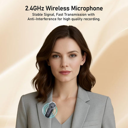 pTron KWM-2 Type C Wireless Microphone with Charging case w/Noise Cancellation, 48Hrs Battery, 20m Wireless Range, Collar Mic for DSLR/iPhone/Android, Vlog, Streaming/Zoom Meeting (Black)