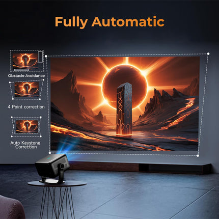 WZATCO Yuva Vibe, Certified OS Smart Home Projector, Native 1080P Fully Automatic, HDMI ARC, WiFi 6 & BT, 14000 Lumens, Screen Mirroring, Portable Room Cinema, Black