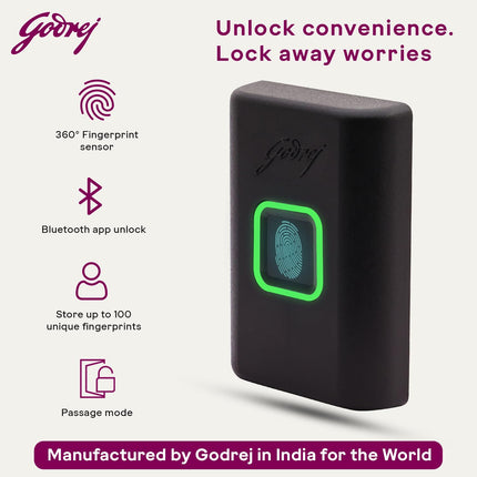 Godrej Smart Cabinet Lock| Biometric - 360° Fingerprint, 100 Fingerprints| Bluetooth| Mobile App | Passage Mode | Advantis Astron| 1st Made in India Digital Furniture Lock| Black