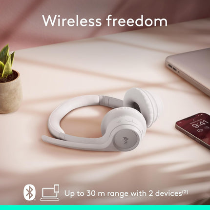 Logitech Zone 300 Wireless Bluetooth Headset with Noise-Cancelling Microphone, Compatible with Windows, Mac, Chrome, Linux, iOS, iPadOS, Android – White