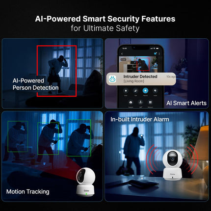 Qubo Smart 360° 3MP [2K] CCTV Camera | Wi-Fi Indoor Home Security Cam | AI Person Detection | Automatic Alarm | App Alerts | NightPulse Vision | SD & Cloud Storage | Made in India [Pack of 2]