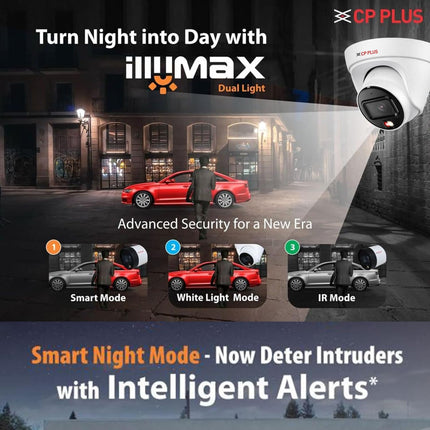 CP Plus 8MP Dual Light Dome Camera, IR Range of 30 Mtr., Warm Light Range of 30 Mtr, PoE, IP67, Support Built-in Mic, DWDR, Day/Night (ICR), Instastream, H.265, H.264, MJPEG [CP-UNC-DA81L3C-LQ]