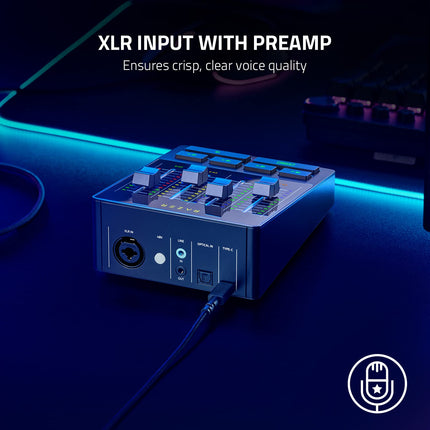 Razer Audio Mixer All-in-One Analog Mixer for Broadcasting & Streaming: 4-Channel Interface & Mute Buttons - XLR Input w/Preamp - Plug & Play - Chroma RGB - RZ19-03860100-R3M1