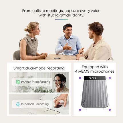 Plaud Note Pro AI Voice Recorder, AI Note Taker for in-Person/Online Meetings and Calls, Smart Transcription & Summarization, Clear Audio, Ultra-Slim Design, Secure Data, Case Included, Silver