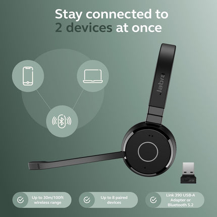 Jabra Evolve 65TE | USB-A MS Stereo | BTHEADSET+ BT DONGLE(PC),On Ear,Black - Unboxify