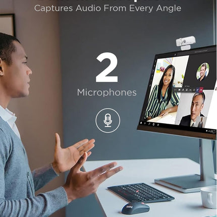Lenovo 300 FHD Webcam with Full Stereo Dual Built-in Mics | FHD 1080P 2.1 Megapixel CMOS Camera with USB |Ultra-Wide 95° Lens, 4X Digital Zoom | 360 Rotation | Flexible Mount | Cloud Grey