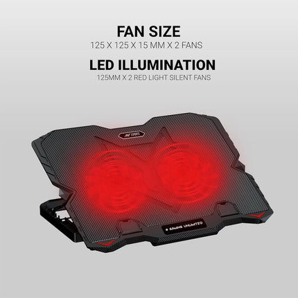 Ant Esports NC150 Ultra Slim and Sturdy Portable Laptop Cooling Pad with 2 * 1 125mm Red LED Fan, Anti Skid 5 Height Adjustable Stand, 2 USB Ports with Phone Holder- Supports 10-15.6 Inch Laptop