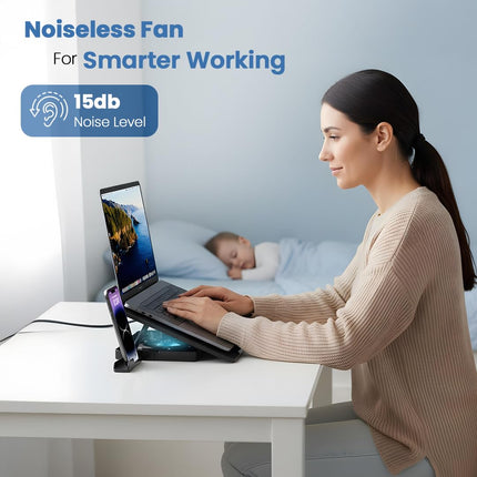 Lapcare Chillmate Powerful Laptop Cooler Pad with Dual 125mm Fans, Silent Operation Noiseless Fan, Dual USB Ports, 5 Step Retractable Stand and Removable Mobile Holder
