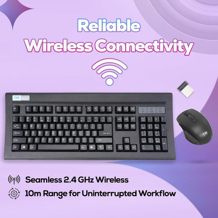 TVS Electronics Platina Wireless Mechanical Keyboard & Mouse Combo | Adujustble Tilt Legs | Laser-Etched Key Caps | Optical Adjustable DPI 1600 | 50M Keystroke | 10M Range | 1-Year Warranty | Black