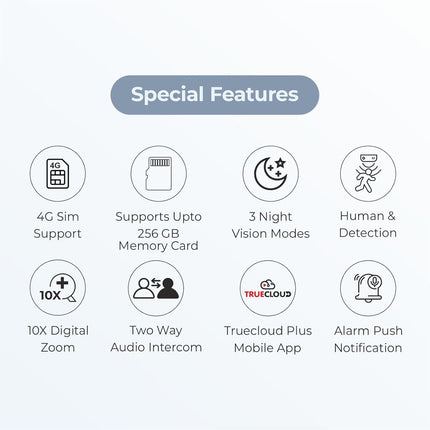 Trueview 3MP 4G Dome CCTV Camera | STQC Approved | SIM Based Security Camera | All Time Colour Night Vision | Human Detection | Two-Way Audio | Supports 256GB Memory Card | Smart Home Surveillance