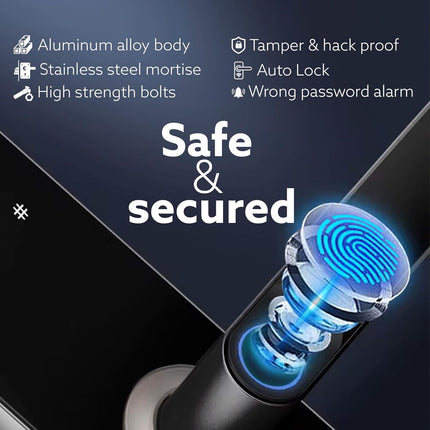 AGARO Royal Smart Door Lock with Handle, Auto Lock, Unlock with Finger Print/RFID Card/PIN Access/App with Bluetooth/Manual Key Access, Digital Door Lock, Anti-Theft Lock, Home Safety, Black