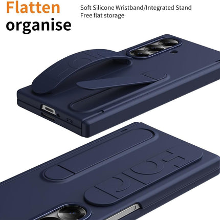 amazon basics 360° Full Protection Case for Samsung Galaxy Z Fold 7 – Built-in Screen Protector, Hinge Guard, Silicon Grip Strap & Kickstand - Blue