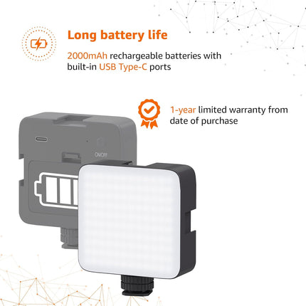 Amazon Basics Camera Video Light with Clip and 3 Cold Shoe Connector | 120 LED Beads | Dimmable & Rechargeable Battery | Useful for Photography, Live Streaming, Makeup, Video Meeting