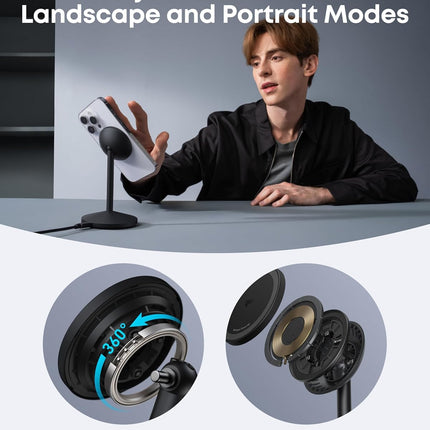 Anker MagGo Wireless Charger, 15W Fast Charging MagSafe Charger Compatible Wireless Charger Stand with USB-C Cable, Qi2 Wireless Charger, for iPhone 16/15/14/13 Series and AirPods (No AC Adapter)