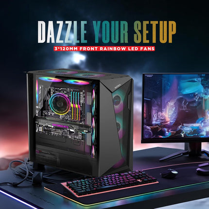 Intex Edge Gaming Cabinet | ATX, M-ATX, ITX | 3×120mm LED Fans | USB 3.0 Ready | Tempered Glass Side | Smooth Airflow | 300mm VGA | 160mm CPU Cooler | Stylish Front Panel