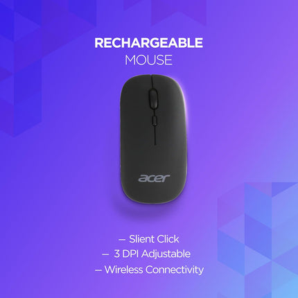 Acer Nano Pad Rechargeable Bluetooth Keyboard & Mouse Combo, 3 DPI Upto 1200 DPI, 78 Keys Anti Slip Back, Ultra Thin Design for Tablet, Laptop, Mobile, 10m Working Distance, Scissor Footed