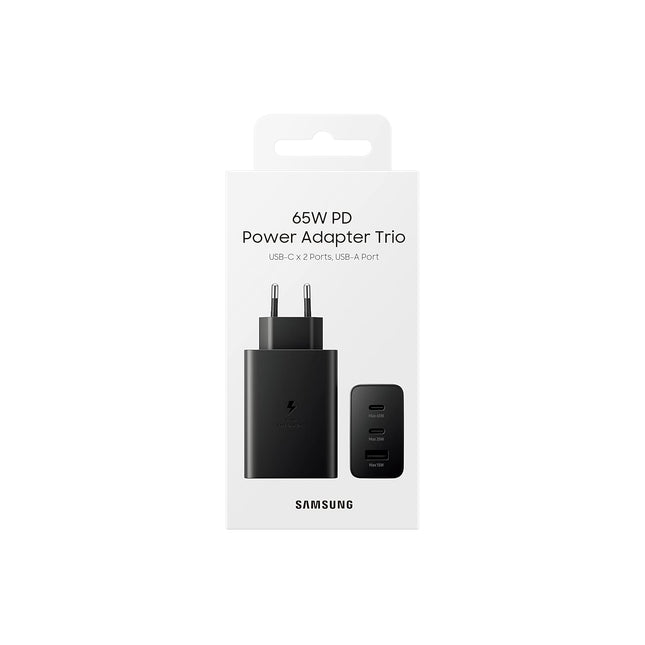 Samsung Original 65W Tri Port,Type-C & USB-A,Super Fast Charger (Cable not Included),Black,Tablet