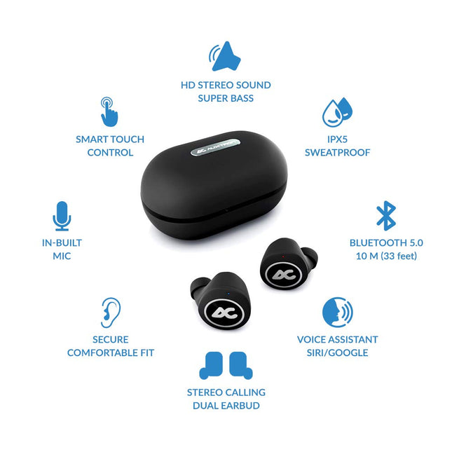Auxtron AirBolt 505 True Wireless (TWS) Earbuds - Bluetooth 5.0, Full Touch Earphones, IPX5 Water Resistant, HD Stereo Sound, High Bass, InBuilt MIC, Upto 36 Hours Playtime with Charging Case (Pink + Black)