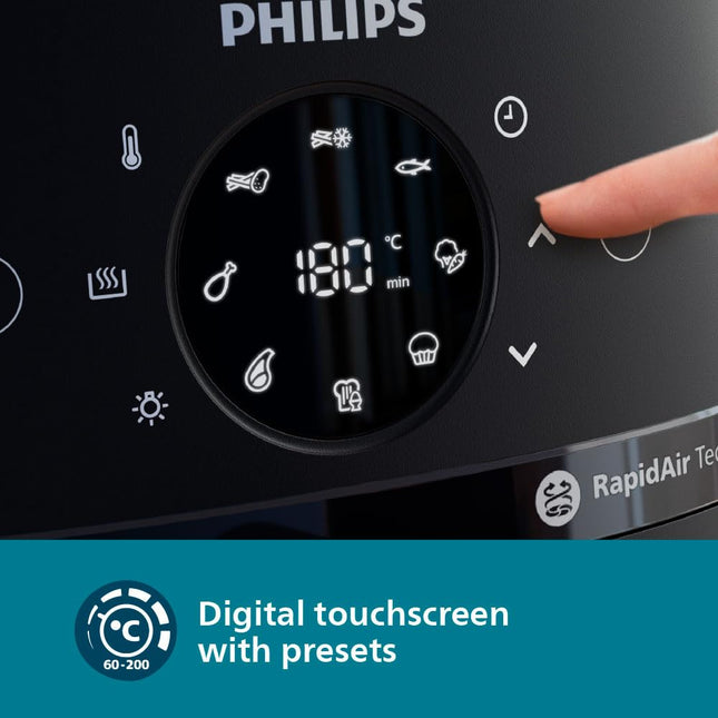 PHILIPS Air Fryer NA231/00 with touch panel, uses up to 90% less fat, 1700W, 6.2 Liter, with Rapid Air Technology (Black),Cooking window, Extra Large