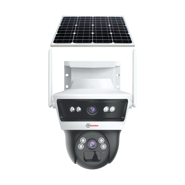 Trueview 3+3Mp Wireless 4G Cellular Mini Pt Solar Powered Linkage Security Camera, 1296p Advanced CCTV Surveillance Solution, Outdoor Camera, Water Proof, 2 Way Talk - Unboxify
