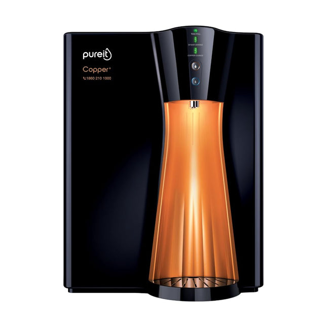 Pureit RO+UV+MF+Copper+Mineral | 7 Stage Purification | 8L Capacity | Suitable for Borewell, Tanker & Municipal Water | Table Top | Wall Mountable | Black & Copper