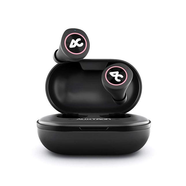 Auxtron AirBolt 505 True Wireless (TWS) Earbuds - Bluetooth 5.0, Full Touch Earphones, IPX5 Water Resistant, HD Stereo Sound, High Bass, InBuilt MIC, Upto 36 Hours Playtime with Charging Case (Pink + Black)