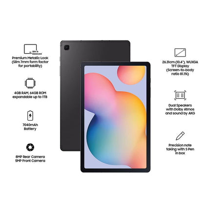 Samsung Galaxy Tab S6 Lite 26.31 cm (10.4 inch), S-Pen in Box, Slim and Light, Dolby Atmos Sound, 4 GB RAM, 64 GB ROM - Grabgear.in