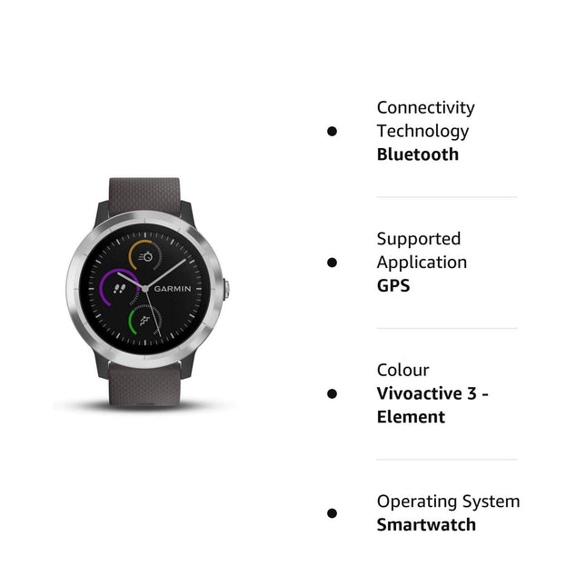 Garmin Stainless Steel Vivoactive 3 Smartwatch with Band (Grey/Black)