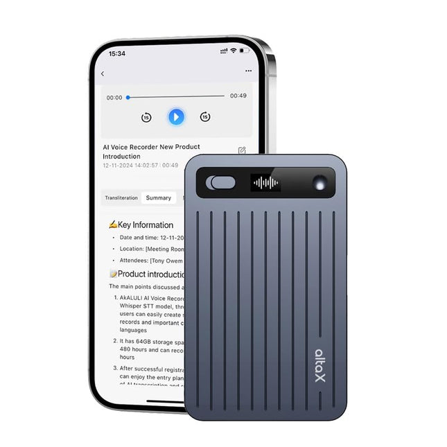 AltaX ThinkNote AI Voice Recorder for Meetings, Calls & Lectures | ChatGPT Powered Instant Transcription, Auto Summary & Mind Maps | 107 Language Support | All-Metal Design w/Case | 64GB