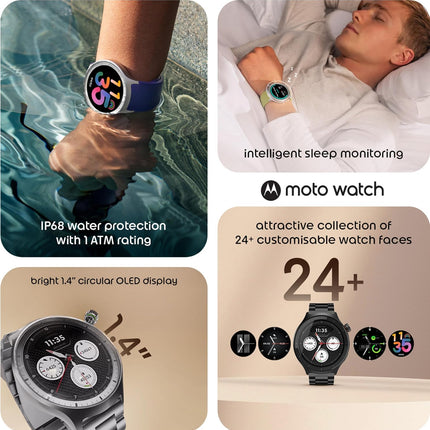 Motorola Moto Watch, 1.4 OLED, AOD, Auto-Brightness, Dual Band GPS, Powered by Polar Smartwatch