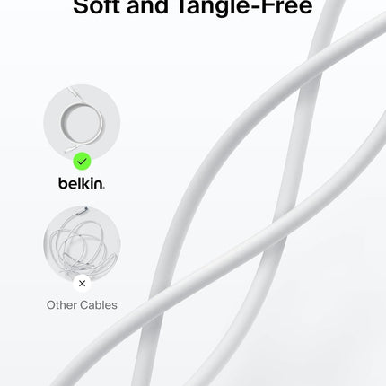 Belkin Apple Certified USB-C to USB-C Cable 2M, 60W - Soft, Flexible Fast Charging Cable, Type C Charging Cable for iPhone 17, Air, Pro, Pro Max, Galaxy S25, Pixel 9, MacBook, iPad Pro | White