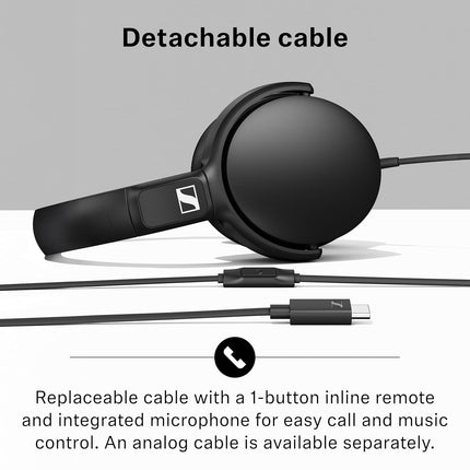 Sennheiser HD 400U Wired Over-Ear Headphones with Mic, USB-C, Dynamic Bass Sound, Foldable Lightweight Design, Noise Isolation and One-Button Call Control, Black