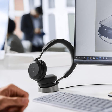 Jabra Evolve2 75 Wireless PC Headset with Charging Dock and 8-Mic Technology - Dual Foam Stereo Headphones with Advanced Active Noise Cancellation, USB-A Bluetooth Adapter and UC Compatibility - Black
