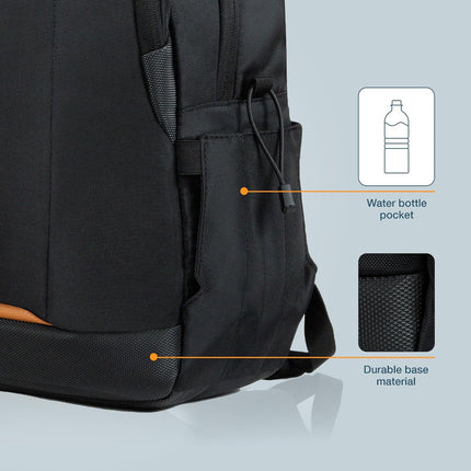 hoi polloi Premium Laptop Backpack for Men and Women, 15.6" Office Laptop Bag with Separate iPad Pocket upto 11", 27.6L Capacity, Water Resistant Polyester (Black, HPXL0002)