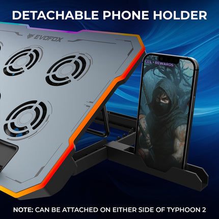 EvoFox Typhoon 2 Laptop Cooling Pad | 6 High-Speed Fans, RGB Lights, Adjustable Stand & Dual USB Ports, Premium Metal Laptop Cooler Pad for Gaming Laptops, Quiet Operation & Ergonomic Design (Blue)