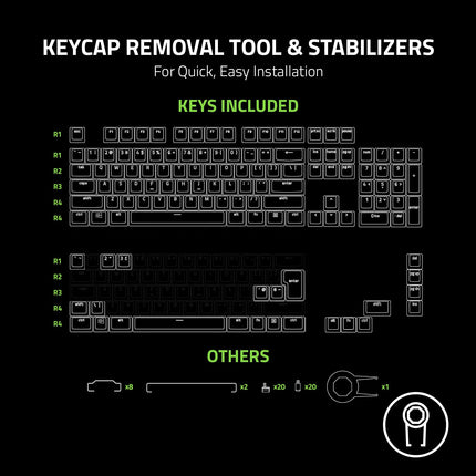 Razer Phantom Keycap Upgrade Set: Unique Stealth Design - Translucent Sides - Bottom-Lasered Legends - Keycap Removal Tools & Stablizers - Universal Compatiability - Black, (RC21-01740100-R3M1)