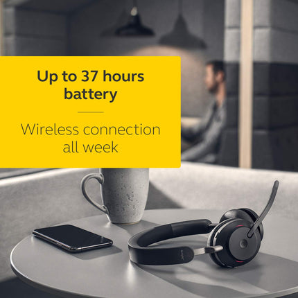 Jabra Evolve2 65 MS Link 390/380C Wireless PC Headset – Noise Cancelling Microsoft Teams Certified Stereo Headphones with Long-Lasting Battery – USB-C Bluetooth Adapter – Black - Unboxify