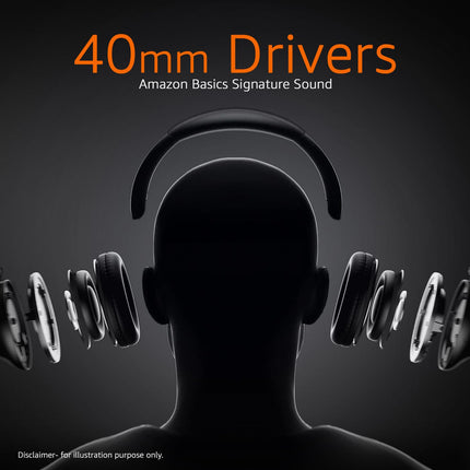 Amazon Basics Wireless Over Ear Headphones, Bluetooth 5.4, 40mm Drivers, 18H Playtime, Foldable Lightweight Design with Aux Support, Deep Bass & Mic, Black - Unboxify
