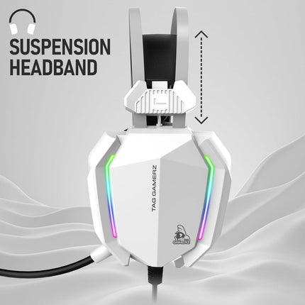 TAG Gamerz Titan RGB White Over-Ear Gaming Wired Headphone | Soft Ear Cups | 50mm Neodymium Driver | 3.5mm Audio | 2m Cable | Flexible Mic for Calling | Suspension Headband | 3.5mm + USB Connector