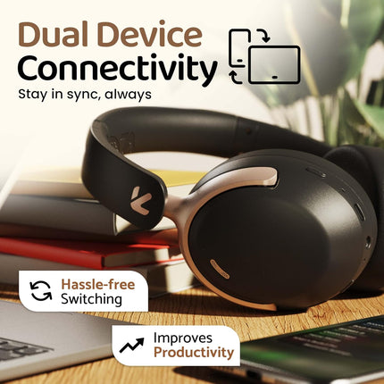 GOBOULT Soniq Over Ear Bluetooth Headphones with 70H Playtime, 40mm Bass Drivers, Zen™ ENC Mic, Type-C Fast Charging, Dual Pairing, AUX, Wireless Headphones (Black)