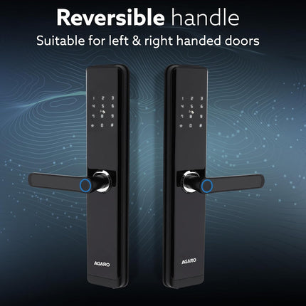 AGARO Royal Smart Door Lock with Handle, Auto Lock, Unlock with Finger Print/RFID Card/PIN Access/App with Bluetooth/Manual Key Access, Digital Door Lock, Anti-Theft Lock, Home Safety, Black