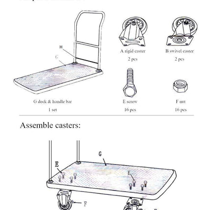 BIGAPPLE 150kg Capacity Plastic Foldable Platform Trolley for Heavy Weight/Material Handling Goods Trolley for Home, Office, Warehouse & Industries - 48cm x 72cm (4" Wheel/Blue) - Pack of 1