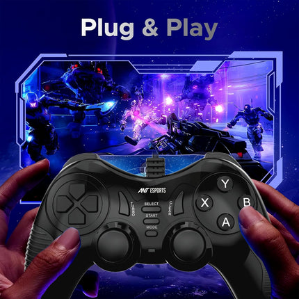 Ant Esports GP130 Wired Gamepad for PC, PS3, Android TV, Laptop – Dual Vibration USB Controller with Turbo Mode, 14 Buttons, Plug & Play, Ergonomic Design, Compatible with Windows & Steam_ Black
