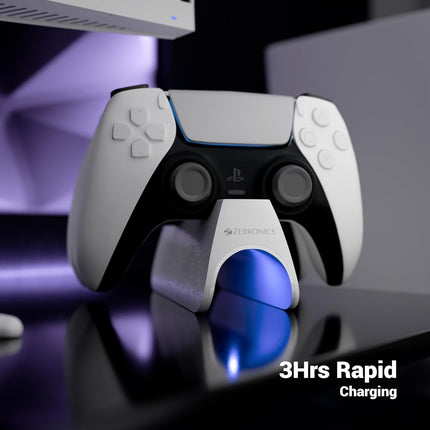 ZEBRONICS PS5C, PS5 Controller Charging Dock, 3H Rapid Charging, Supports Dualsense & Edge Controllers, Dual Pogo Pin, Charging Indicators, Anti-Slip Silicone Base