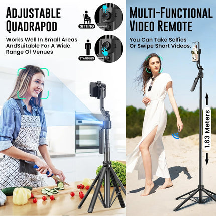 WeCool S8 AI-Powered Selfie Stick for Mobile, Auto Face Tracking Tripod with 360° Auto Rotating Selfie Stick, 64-inch/163 cm Long Aluminum Extension for Mobile & Camera with Quad-Leg Stability - Unboxify